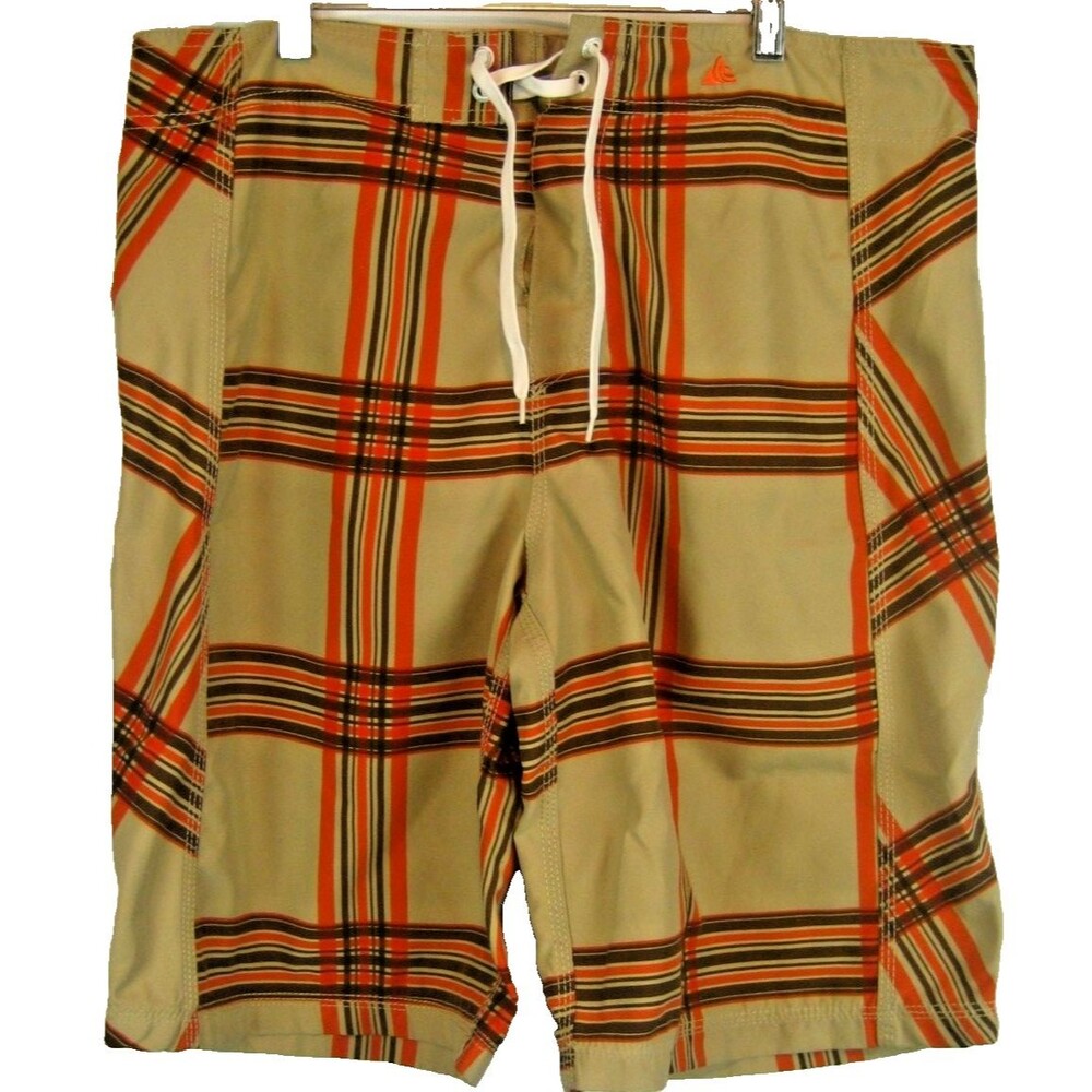 Mens Wonderwall Board Shorts Tan Checked Flat Front sz 36